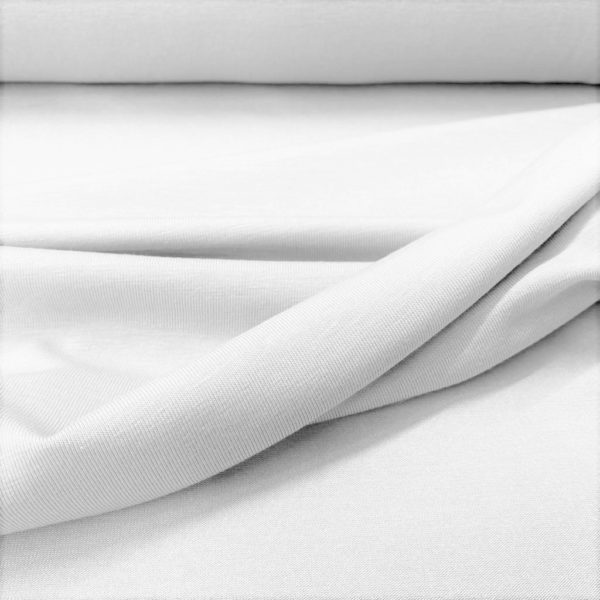 Tela de bambú con algodón tipo punto de camiseta lisa color blanco óptico