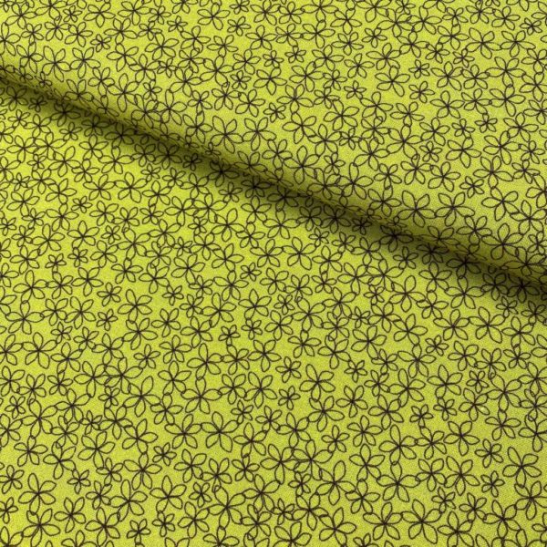 Algodón popelín de algodón 100% para creatividades de patchwork con estampado de campo de flores fondo verde amarillo