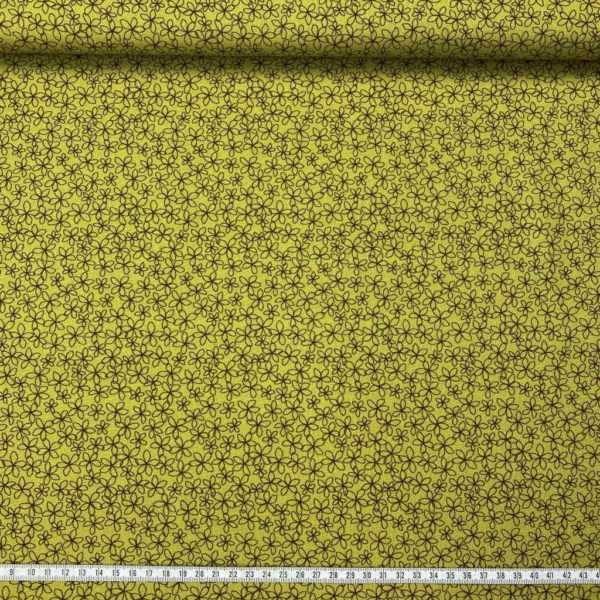 Algodón popelín de algodón 100% para creatividades de patchwork con estampado de campo de flores fondo verde amarillo