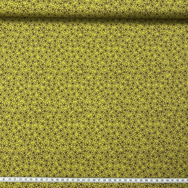 Algodón popelín de algodón 100% para creatividades de patchwork con estampado de campo de flores fondo verde amarillo