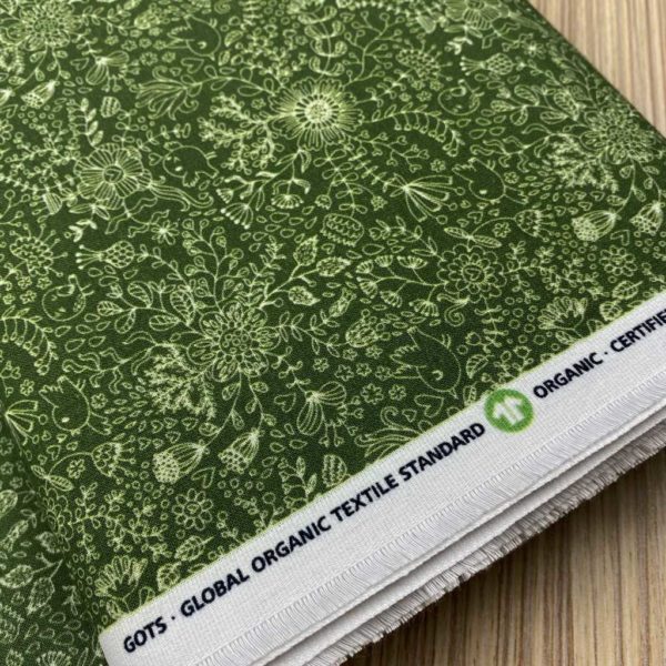 Algodón popelín de algodón 100% para creatividades de patchwork con estampado con flores fondo verde