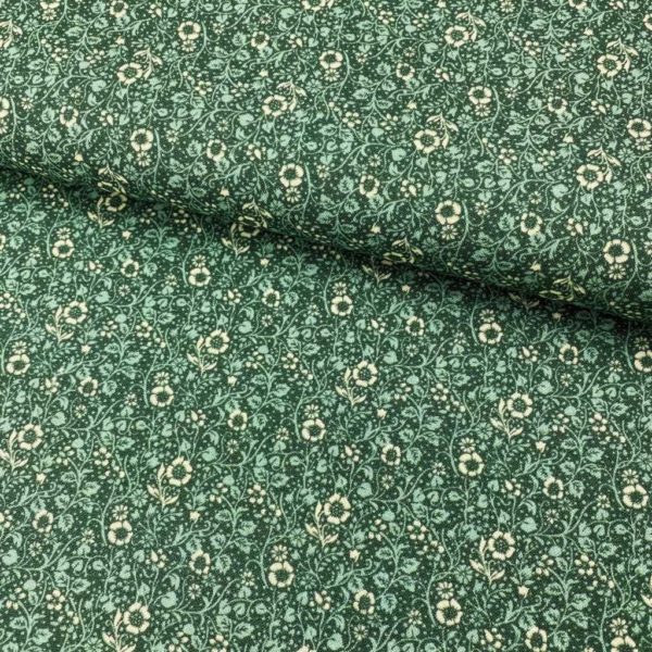 Algodón popelín de algodón 100% para creatividades de patchwork con estampado con flores fondo verde
