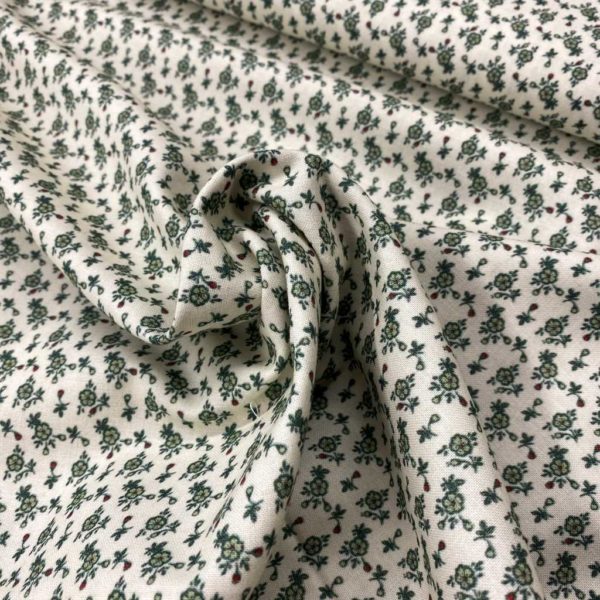 Algodón popelín de algodón 100% para creatividades de patchwork con estampado con florecitas verdes