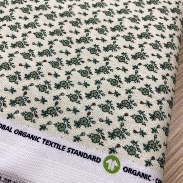 Algodón popelín de algodón 100% para creatividades de patchwork con estampado con florecitas verdes
