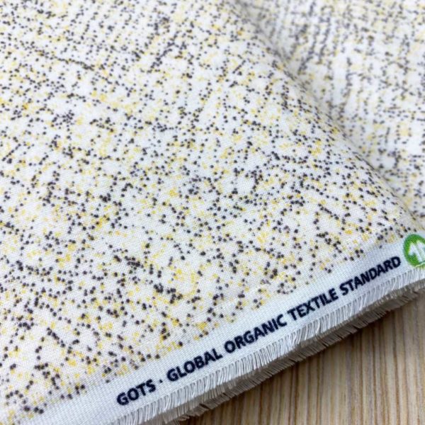 Algodón popelín de algodón ORGÁNICO para creatividades de patchwork con estampado con jaspeado de piedra fondo ocre
