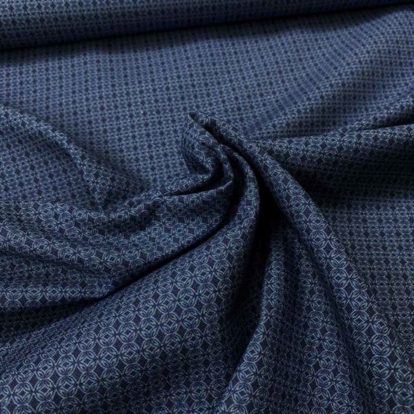 Algodón popelín de algodón 100% para creatividades de patchwork con estampado de mosaico en tonos azules