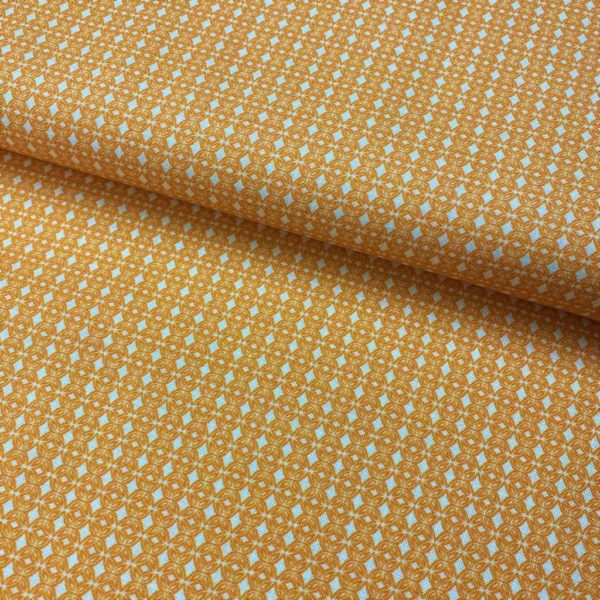 Algodón popelín de algodón 100% para creatividades de patchwork con estampado de mosaico en tonos naranja claro