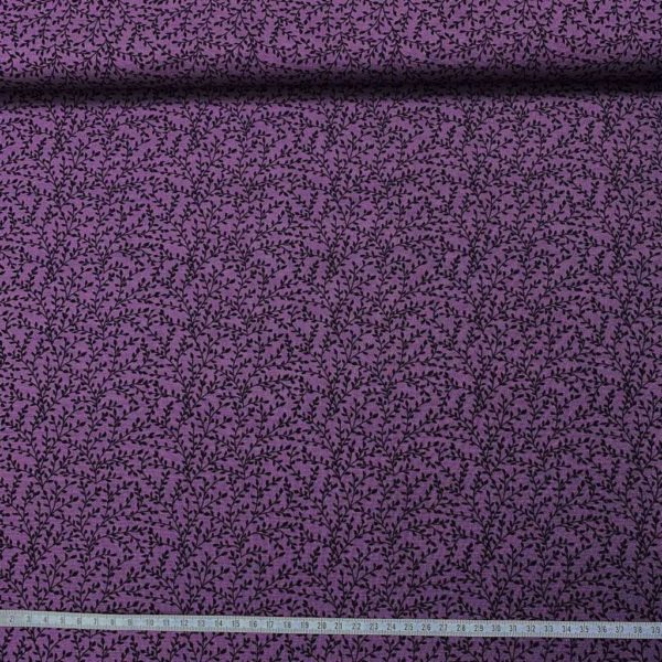 Algodón popelín de algodón 100% para creatividades de patchwork con estampado de ramas en tonos berenjena y lila