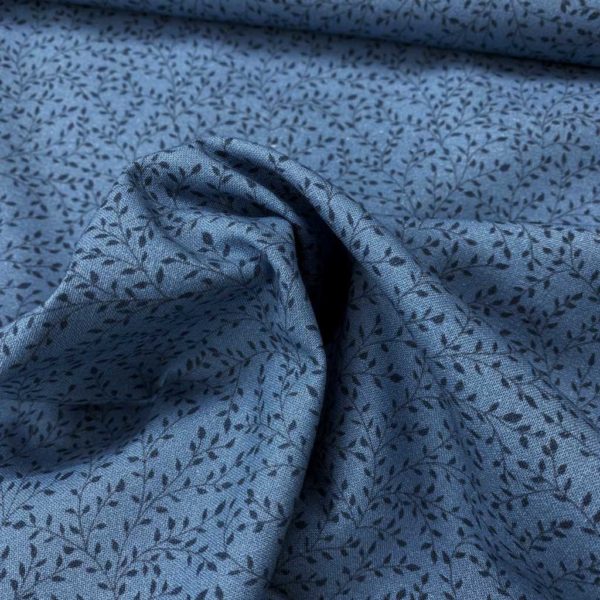Algodón popelín de algodón 100% para creatividades de patchwork con estampado de ramas en tonos azules