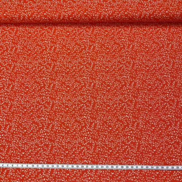 Algodón popelín de algodón 100% para creatividades de patchwork con estampado de ramas en tono rojo coral