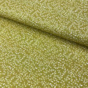 Algodón popelín de algodón 100% para creatividades de patchwork con estampado de ramas blancas fondo verde ocre