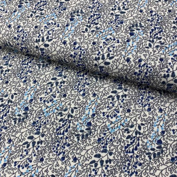 Algodón popelín de algodón ORGÁNICO para creatividades de patchwork con estampado de ramillete de flores en gris y azul