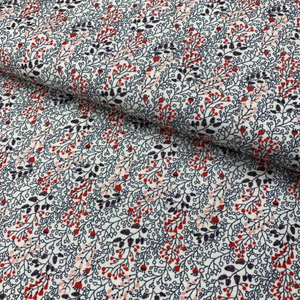 Algodón popelín de algodón ORGÁNICO para creatividades de patchwork con estampado de ramillete de flores en gris y rojo