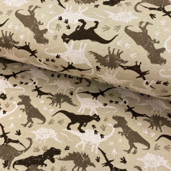 Sudadera de invierno estampado con una cara con una felpa muy fina con dinosaurios fondo beige