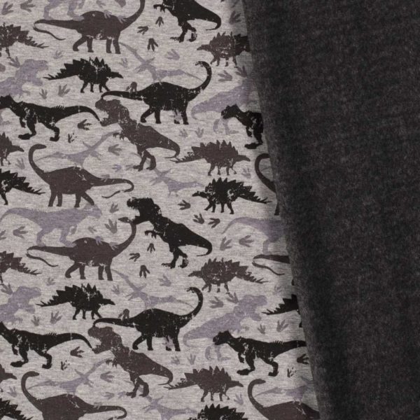 Sudadera de invierno estampado con una cara con una felpa muy fina con dinosaurios fondo gris