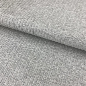 Punto de algodón con canalé. Tejido suave, fino y elástico en color gris