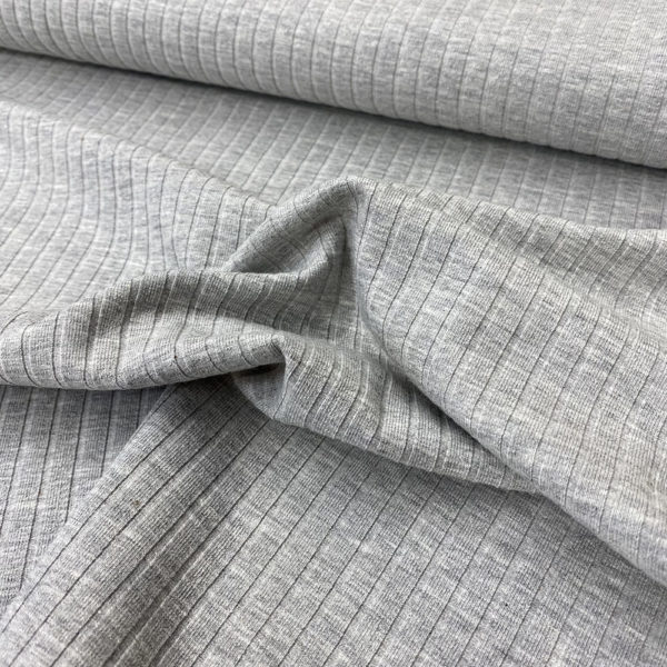 Punto de algodón con canalé. Tejido suave, fino y elástico en color gris