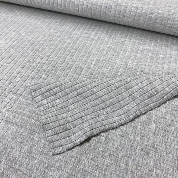 Punto de algodón con canalé. Tejido suave, fino y elástico en color gris