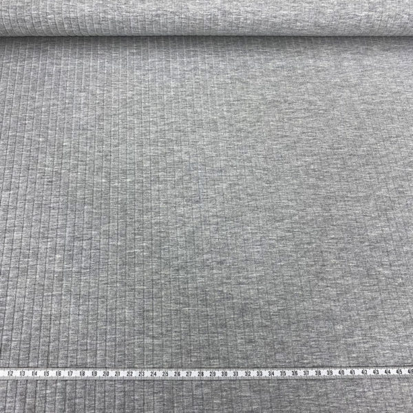 Punto de algodón con canalé. Tejido suave, fino y elástico en color gris