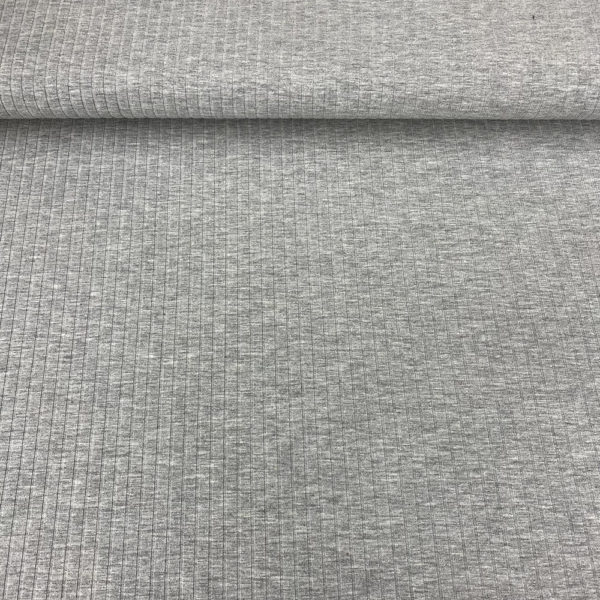 Punto de algodón con canalé. Tejido suave, fino y elástico en color gris