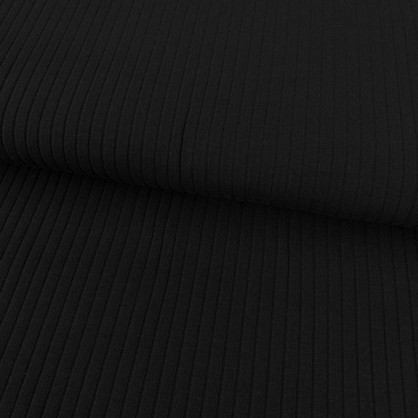 Punto de algodón con canalé. Tejido suave, fino y elástico en color negro