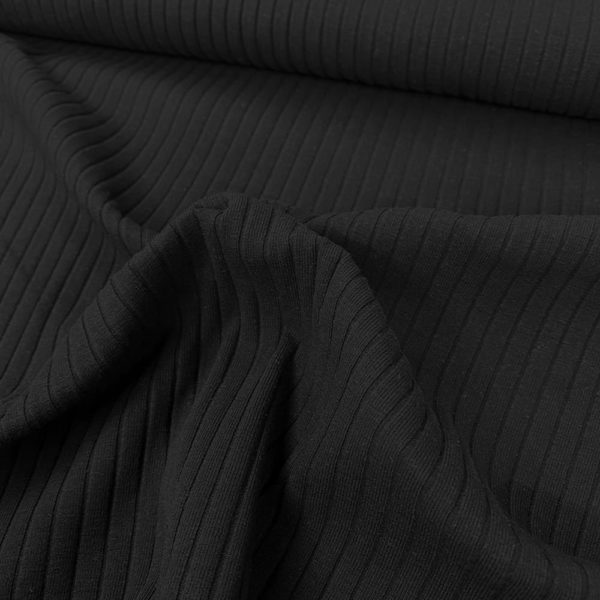 Punto de algodón con canalé. Tejido suave, fino y elástico en color negro