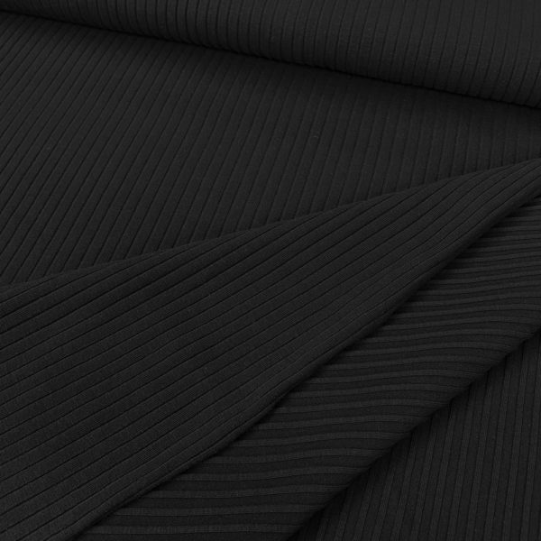 Punto de algodón con canalé. Tejido suave, fino y elástico en color negro