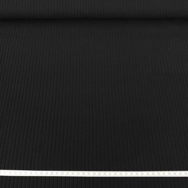 Punto de algodón con canalé. Tejido suave, fino y elástico en color negro