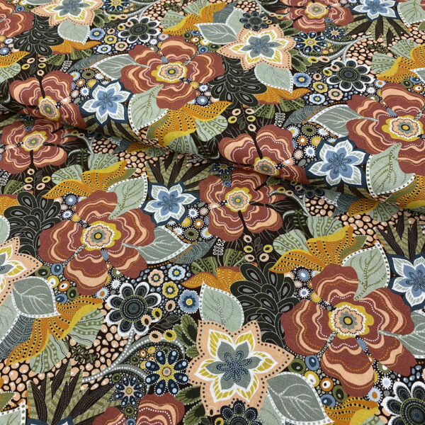 Algodón popelín de algodón 100% ORGÁNICO para creatividades de patchwork con estampado floral vintage, tendencia verano