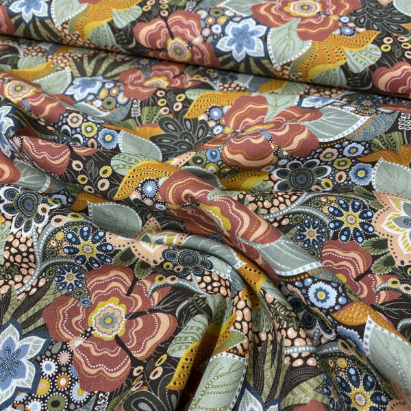 Algodón popelín de algodón 100% ORGÁNICO para creatividades de patchwork con estampado floral vintage, tendencia verano