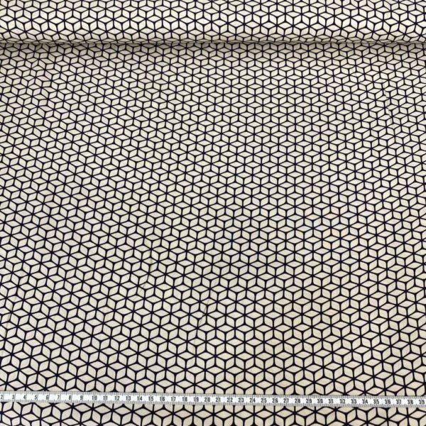 Tela de vestir de viscosa 100% estampado con cubos en 3D fondo beige