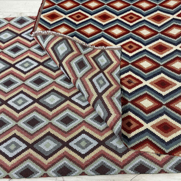 Tela de tapicería gobelino estampado con rombos rojos grandes