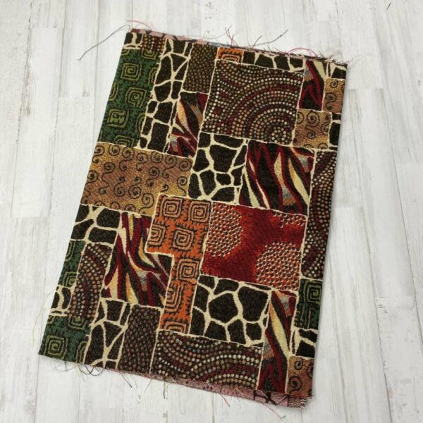 Tela de tapicería gobelino estampado de patchwork de formas y estampados