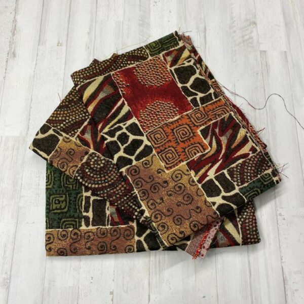 Tela de tapicería gobelino estampado de patchwork de formas y estampados