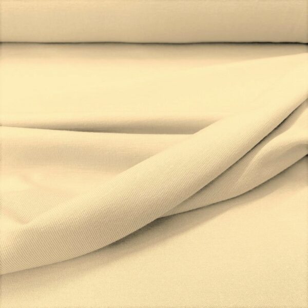 Tela de bambú con algodón tipo punto de camiseta lisa color beige clarito
