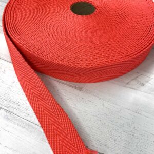 Cinta de algodón 100% de 3 cm de ancho con dibujo de espiga color coral flúor