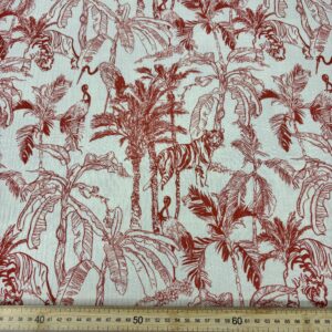 Muselina de algodón con estampado tropical para proyectos de moda y decoración en Granollers.