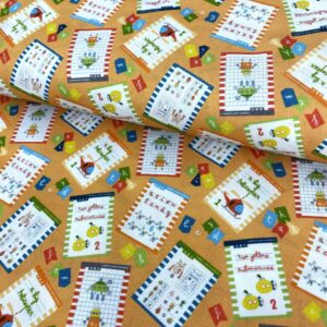 Lámina decorativa con ilustraciones de lápices de algodón y letras para niños.