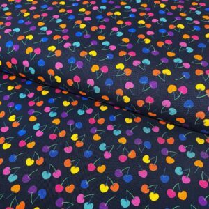 Algodón con estampado de cerezas coloridas para lapiceros y proyectos creativos.
