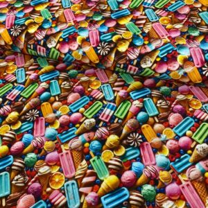 Dulces de algodón en colores vibrantes y formas variadas, ideales para decorar y endulzar momentos e.