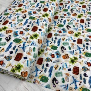 Algodón con estampado de viaje, playa y verano para lapiceros y manualidades.