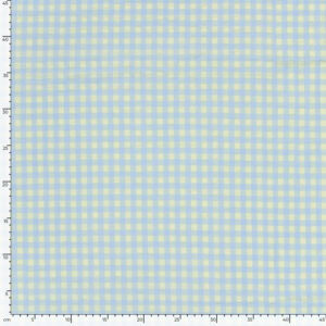 Tejido de algodón a cuadros en tonos azul y amarillo, ideal para proyectos de costura y manualidades.