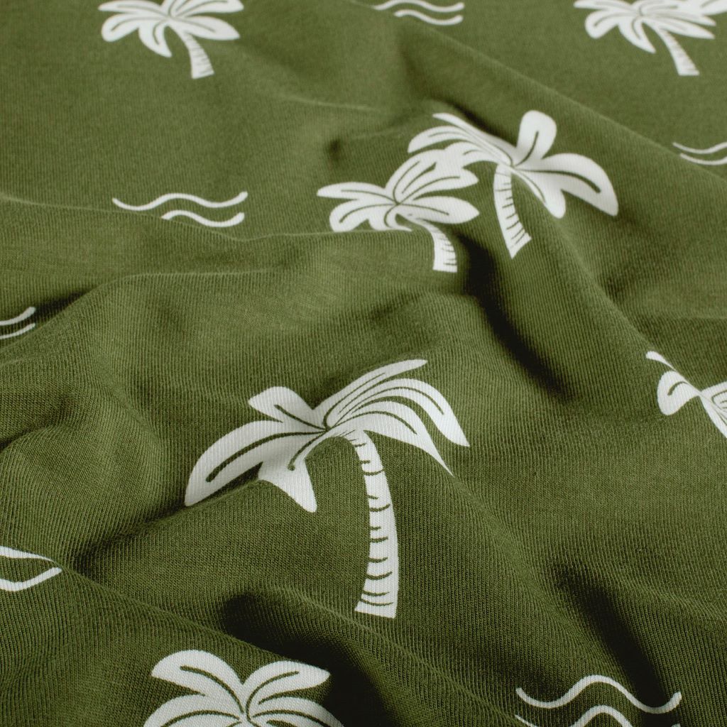Punto algodón palmeras verde militar